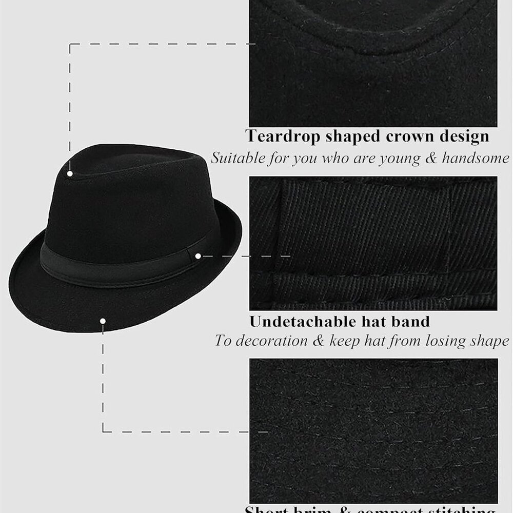 Mens Classic Plaid Manhattan Structured Gangster Trilby Fedora Hat Cuban Style D - Picture 3 of 9